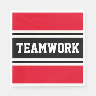 TEAMWORK Bright Red Black White Racing Stripes Napkin