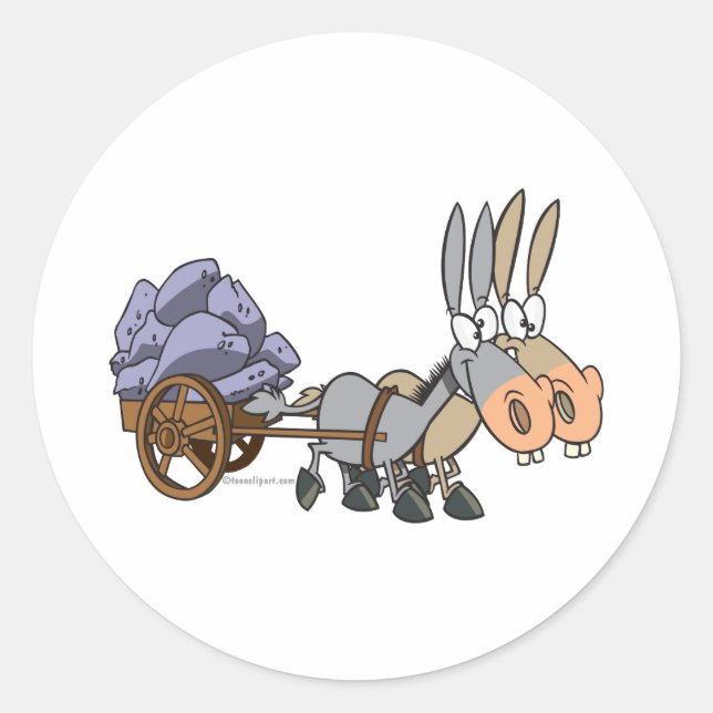 teamwork donkeys mules cartoon classic round sticker (Front)