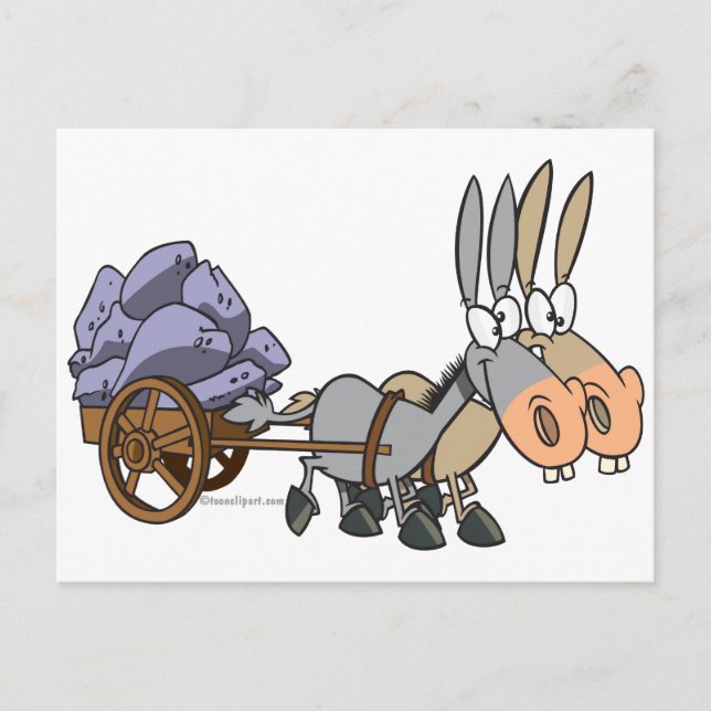 teamwork donkeys mules cartoon postcard (Front)