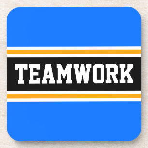 TEAMWORK Fun Bright Blue Black 70s Racing Stripes Coaster