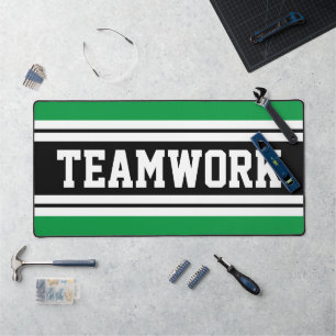 TEAMWORK Fun Green Black White Racing Stripes Desk Mat