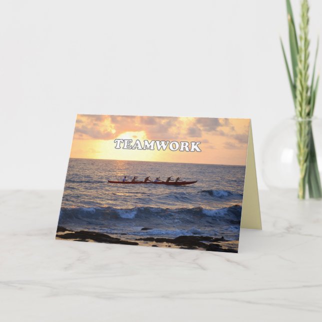 Teamwork, Hawaiian Outrigger Canoe at Sunset Card (Front)