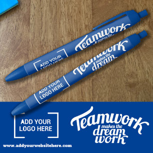 Teamwork makes the dream work blue add your logo blue ink pen