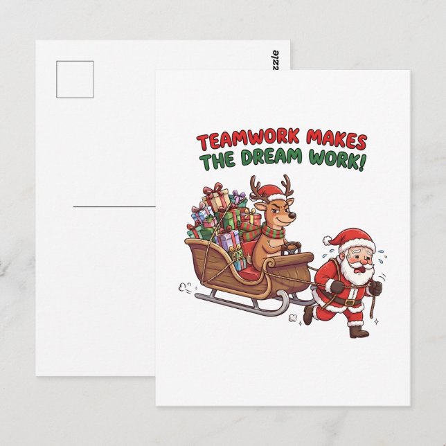 Teamwork Makes The Dream Work Funny Christmas Postcard (Front/Back)
