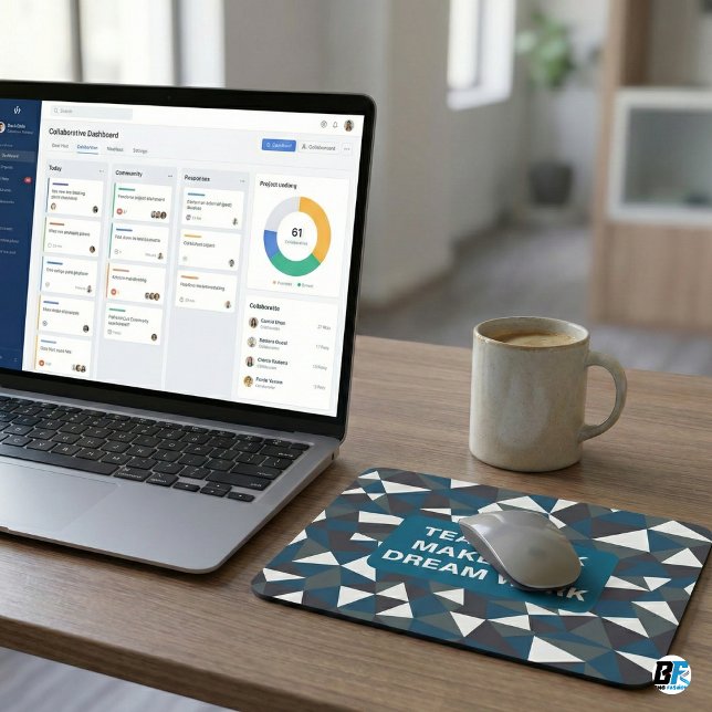 Teamwork Makes The Dream Work | Modern Blue Geomet Mouse Mat (Creator Uploaded)