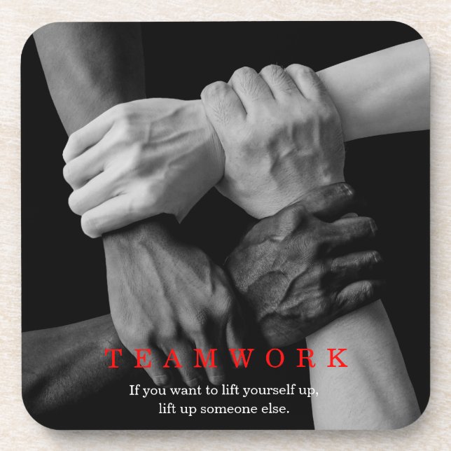 Teamwork Motivational Inspirational Quote Hands Coaster (Front)