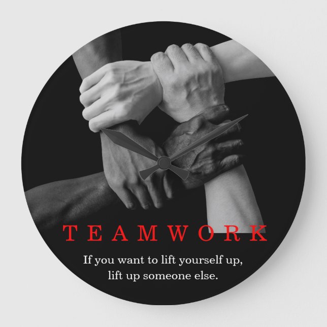 Teamwork Motivational Inspirational Quote Hands Large Clock (Front)