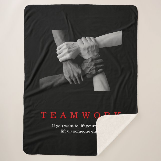 Teamwork Motivational Inspirational Quote Hands Sherpa Blanket (Front)