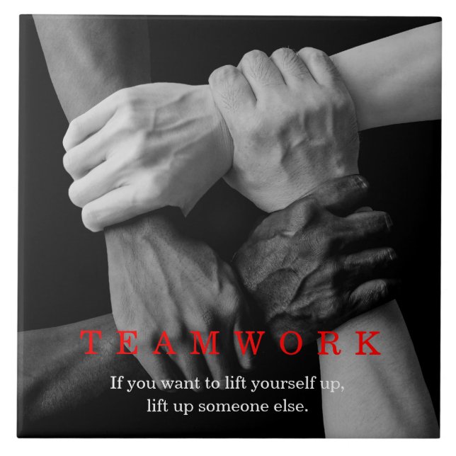 Teamwork Motivational Inspirational Quote Hands Tile (Front)