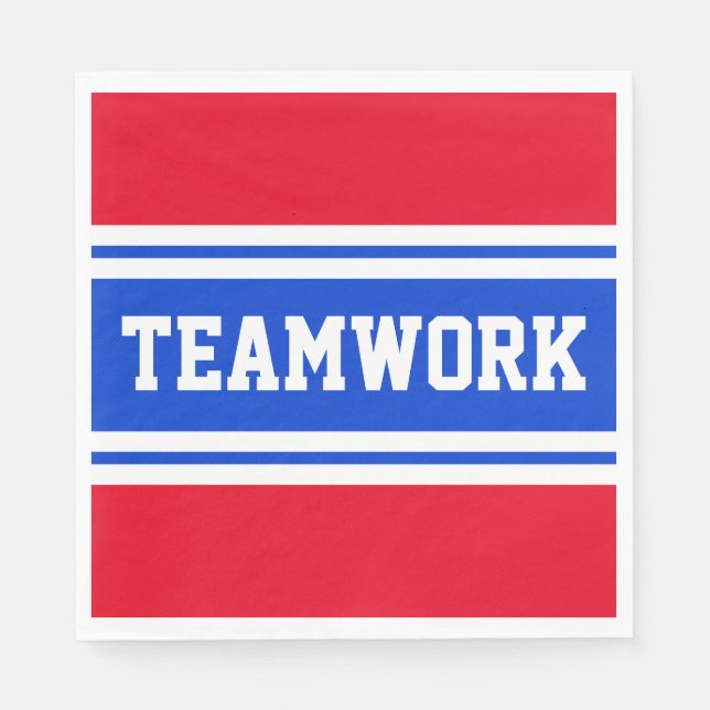 TEAMWORK Patriotic Bright Red White Blue Stripes Napkin (Front)