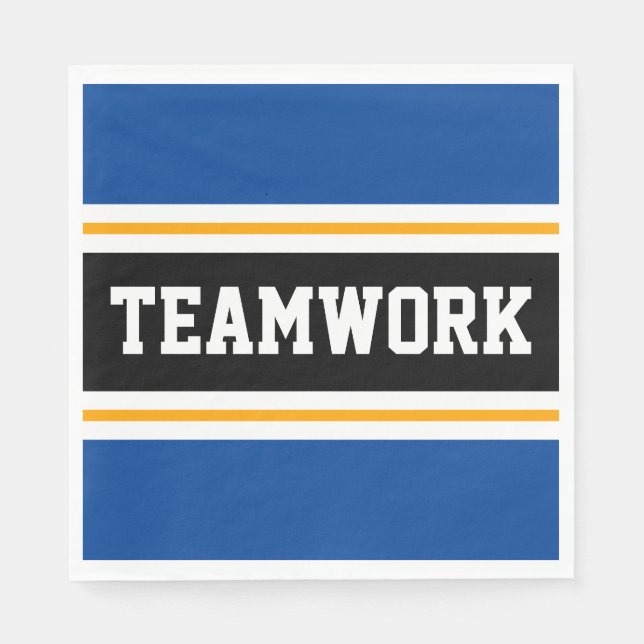 TEAMWORK Sporty Black White Orange Racing Stripes Napkin (Front)
