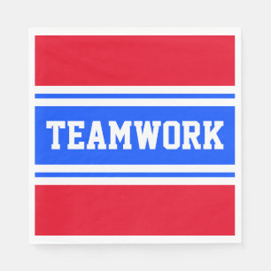 TEAMWORK Sporty Bright Blue White Red Stripes Napkin
