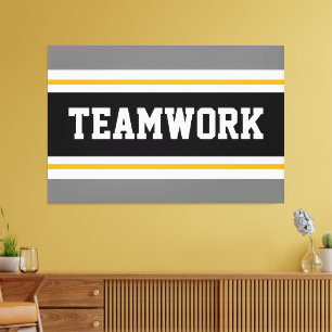 TEAMWORK Sporty Grey Black White Racing Stripes Canvas Print