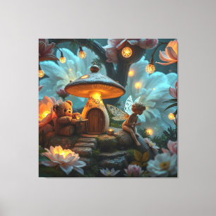 teaparty with the fairy and the teddybear canvas print