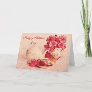 Teapot, a cup of tea and rose card