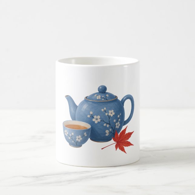 Teapot and Autumn Maple Leaf Coffee Mug (Center)