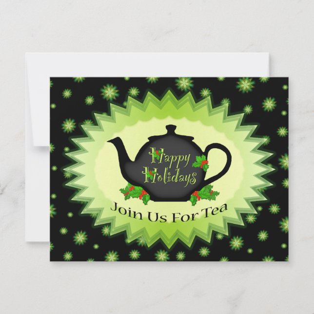 Teapot and Holly Chrisrmas Tea Party Invitations (Front)