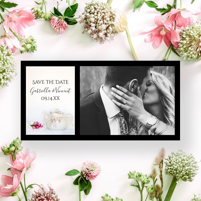 Teapot and Pink Roses Wedding Save the Date (Creator Uploaded)
