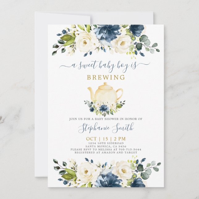 Teapot Baby Shower Boy Invitation (Front)