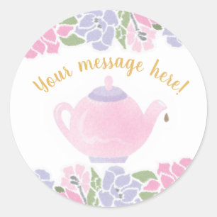 Teapot Baby Shower Watercolor Classic Round Sticker