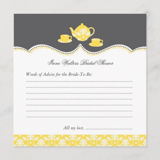 Teapot Bridal Shower Advise Card (Front)