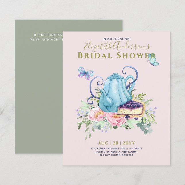 Teapot Bridal Shower Teatime Afternoon Tea Invites (Front/Back)