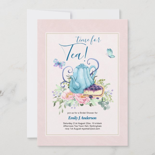 Teapot Bridal Shower Teatime Afternoon Tea Invites (Front)