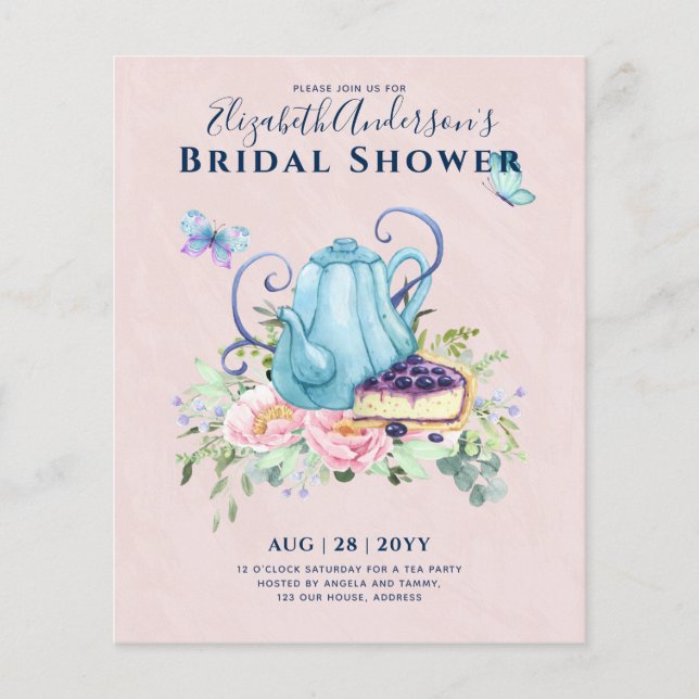 Teapot Bridal Shower Teatime Afternoon Tea Invites Flyer (Front)