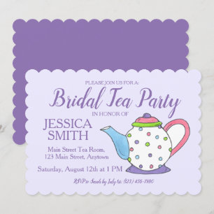Teapot Bridal Wedding Shower Purple Tea Party Invitation