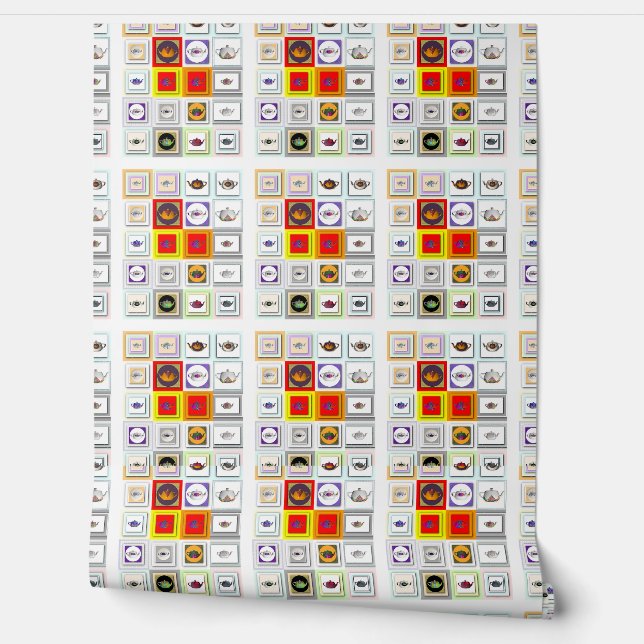 Teapot Collage Kitchen  Wallpaper (Unrolling)