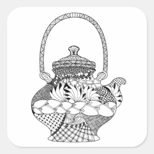 Teapot Doodle Square Sticker