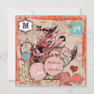 Teapot Fantasy Grunge Square Wedding Invitation
