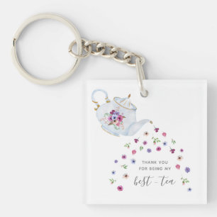 Teapot Floral Best Tea Pun Thank You Key Ring