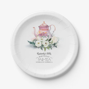 Teapot Floral Birthday Par-Tea Paper Plate
