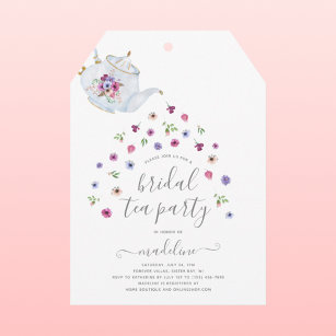 Teapot Floral Bridal Shower Tea Party Invitation