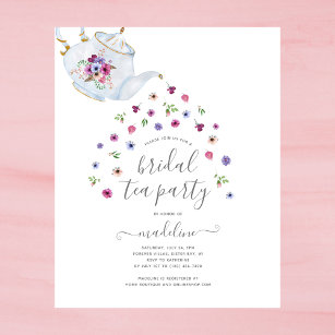 Teapot Floral Bridal Shower Tea Party Invitation Flyer