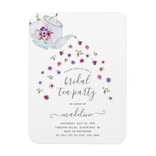 Teapot Floral Bridal Shower Tea Party Invitation Magnet