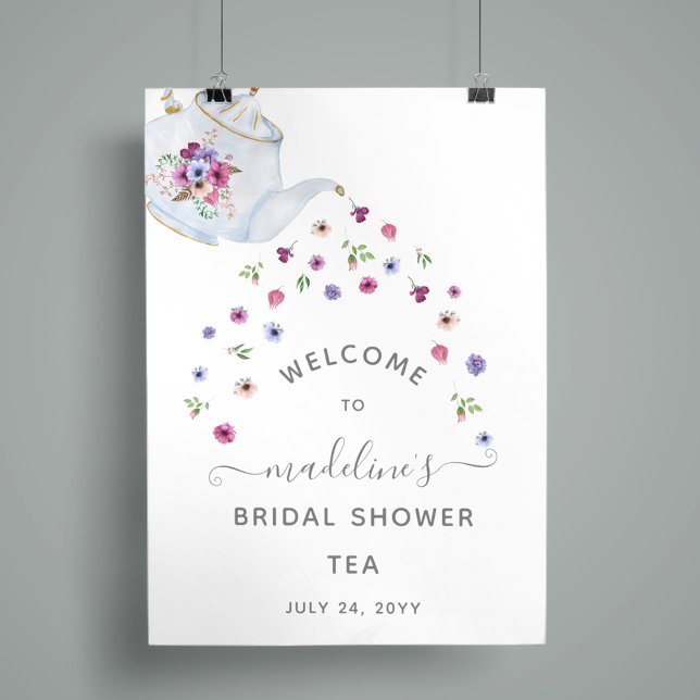 Teapot Floral Bridal Shower Tea Party Welcome  Poster (Creator Uploaded)
