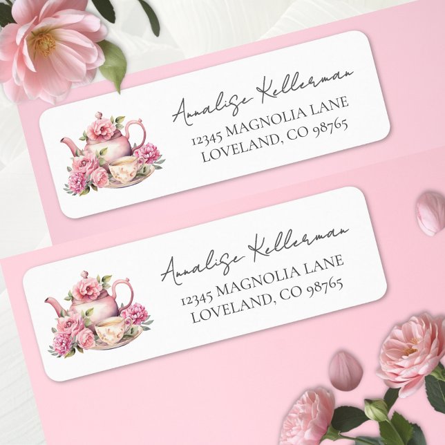 Teapot Floral Return Address (Teapot Floral Return Address Label )