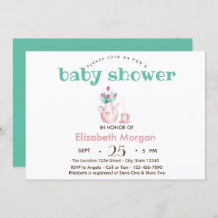  Teapot Flowers Baby Shower Invitation