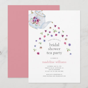 Teapot Flowers Bridal Shower Tea Party Invitation