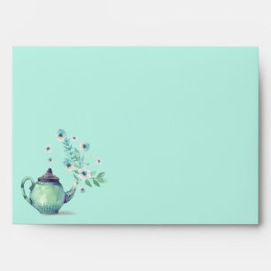 Teapot Flowers Mint Green Turquoise Envelopes