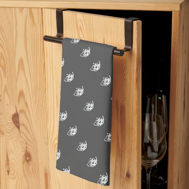  Teapot Gray   Tea Towel (Thirds Fold)