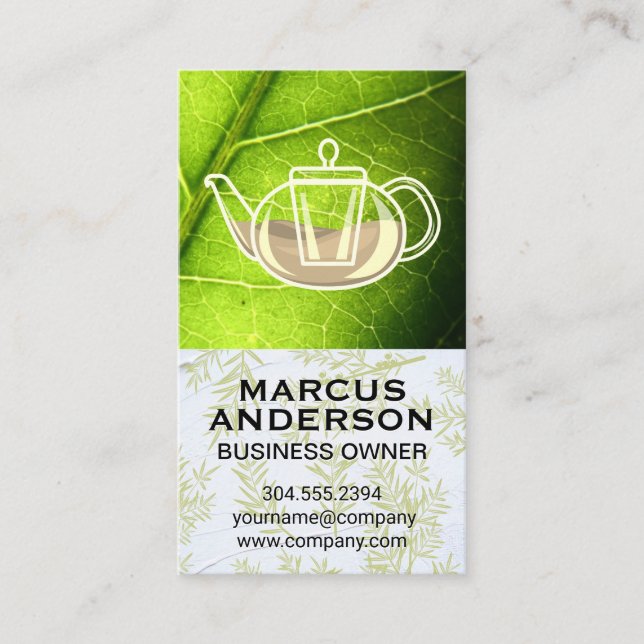 Teapot | Green Leaf | Herbal Branches Business Card (Front)