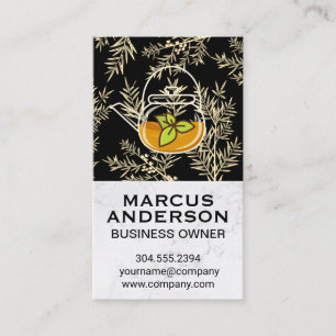 Teapot Green Leaf   Herbal Plant Background Business Card