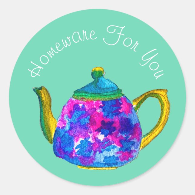 Teapot homeware design Gift business branding Classic Round Sticker (Front)