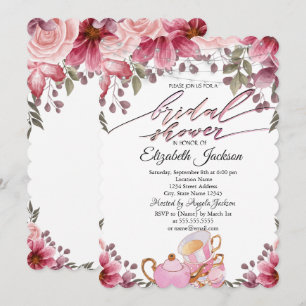Teapot Macaron String Lights Floral Bridal Shower Invitation