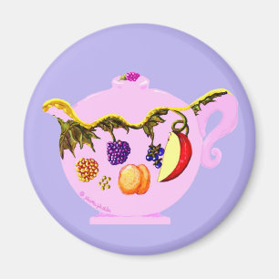 Teapot Magnet With Fruit And Leaves