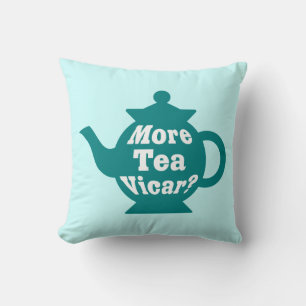 Teapot - More tea Vicar? - Teal And White on Ice Cushion