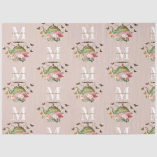 Teapot Party Pink Floral & Butterflies Monogram Tissue Paper